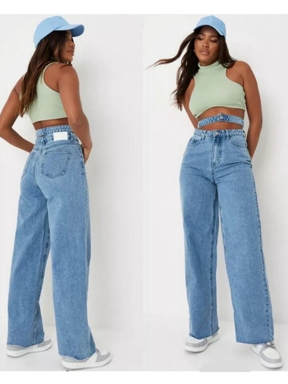 MISSGUIDED Blue Double Waistband Wide Straight Leg Jeans NWT Size 8